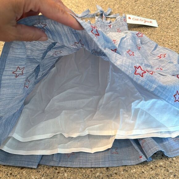 CAT & JACK 4th Of July Chambray Stars Dress *NEW* - Picture 5 of 9